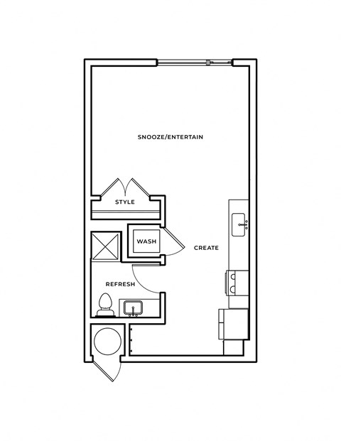 Floor plan for studio, 1 bath, 508 sqft